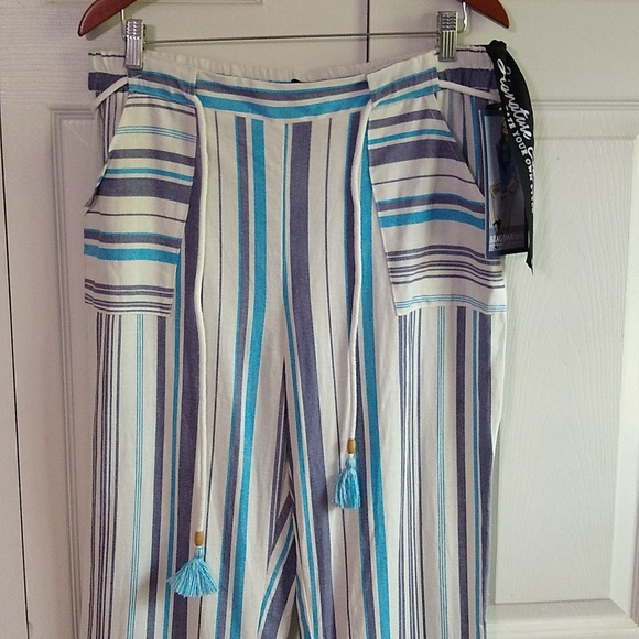 Draw string wide leg Linen blend pants size large - Picture 2 of 12